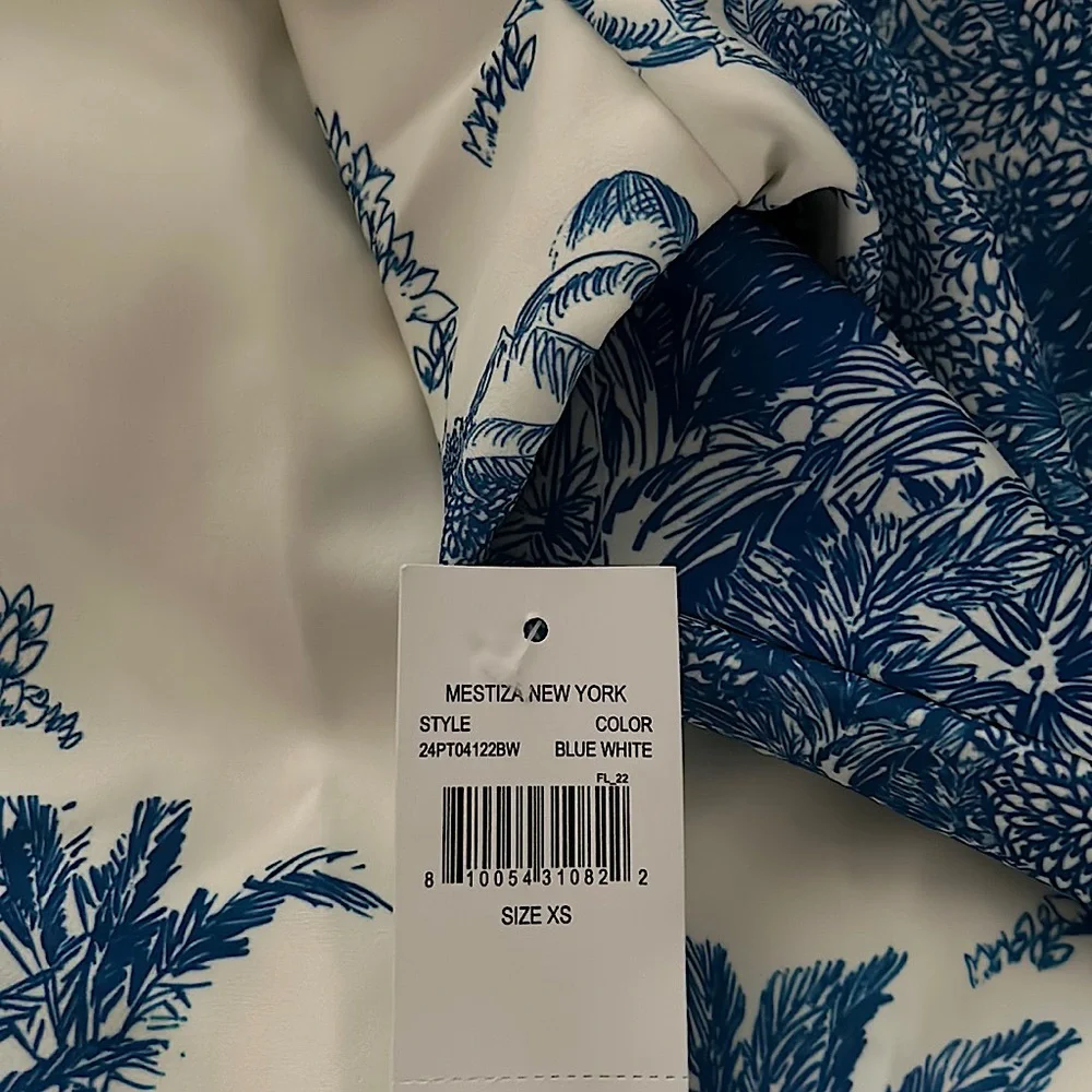 Mestiza NWT Gorgeous Cream/Blue Palm Tree 3/4 Bell Sleeve Mini Dress **Size XS** - Picture 6 of 6